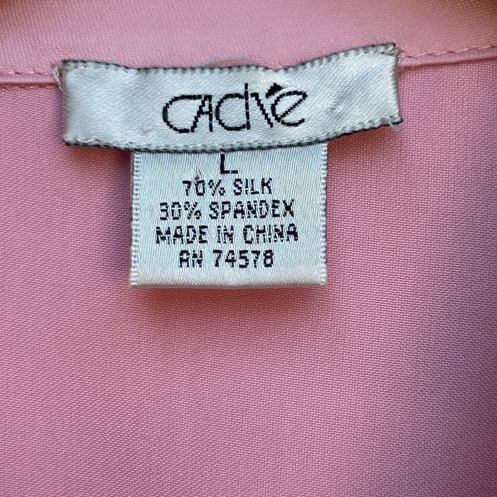 Cache Long Sleeve Silk Pink Ribbed Double Zip Shirt - Picture 4 of 12